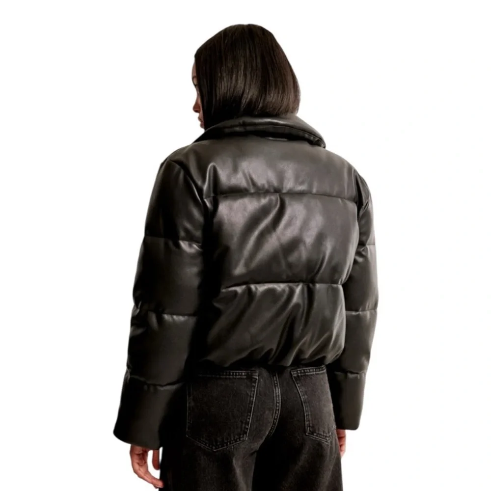 🖤🖤 NWT Abercrombie & Fitch Vegan Leather Mini Puffer Jacket in Black – Size XL - Picture 2 of 11
